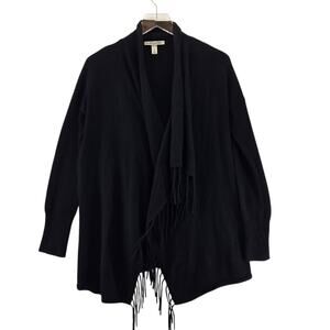 Autumn Cashmere 100% Cashmere XS Long Cardigan Sweater Black Fringed Open Front
